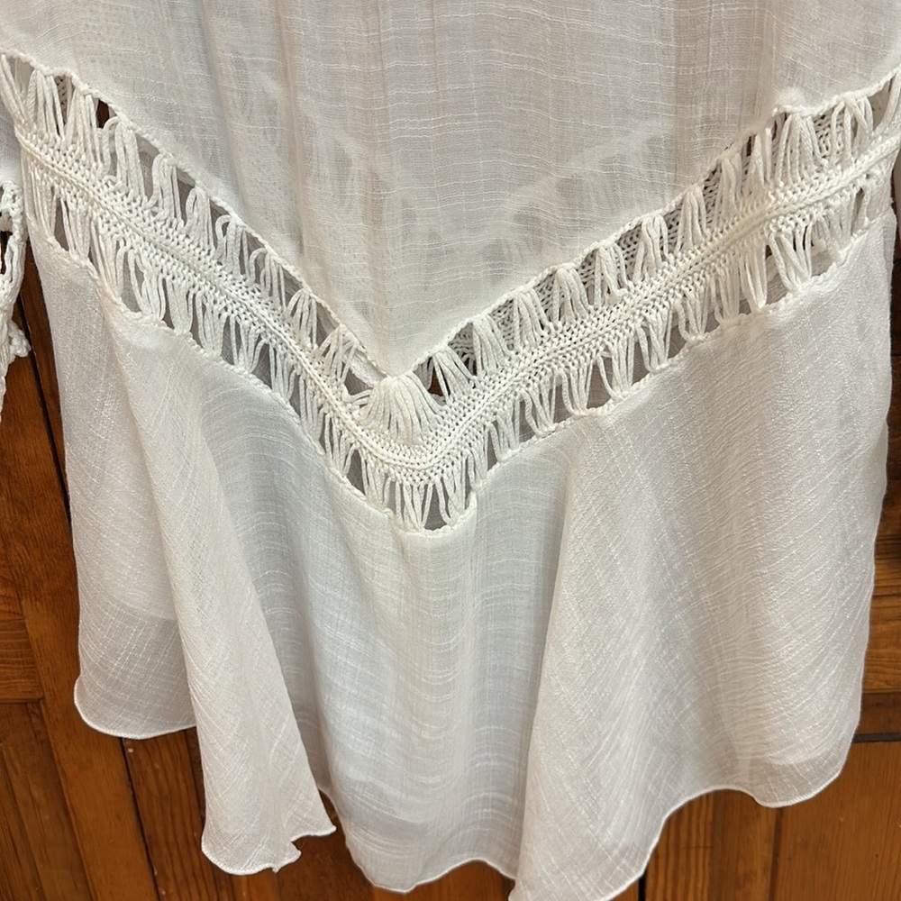 LA Class Crocheted Double V-Neck Oversized White Sheer Crepe Longline Top NWT M - Picture 8 of 12